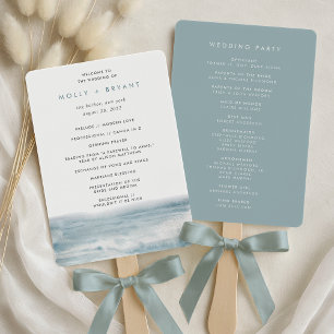 Low Tide Coastal Watercolor Wedding Program Hand Fan