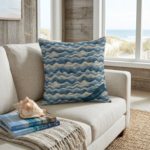 Low Tide Ocean Life Coastal Beach House Ivory Blue Cushion