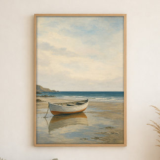 Low Tide Rowboat Watercolour Coastal Art Poster
