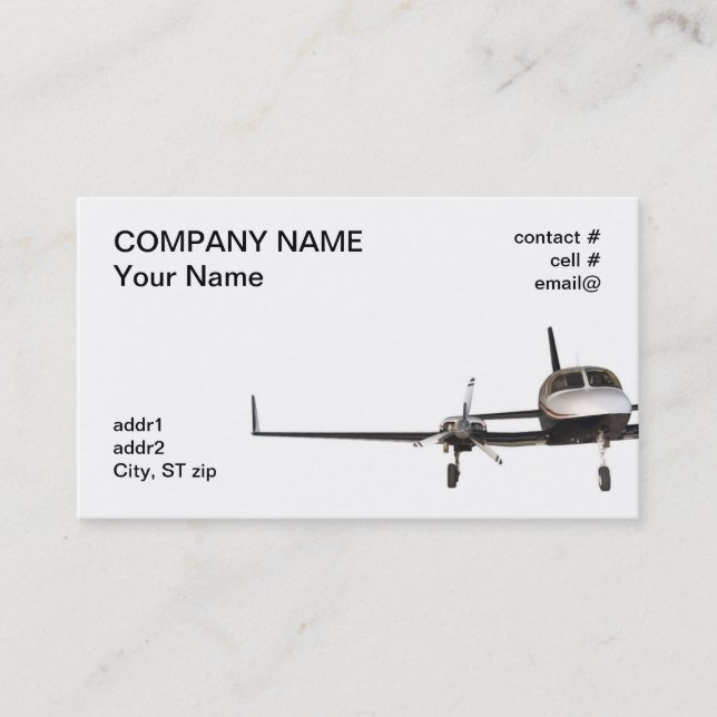low wing twin,  light aircraft business card (Front)