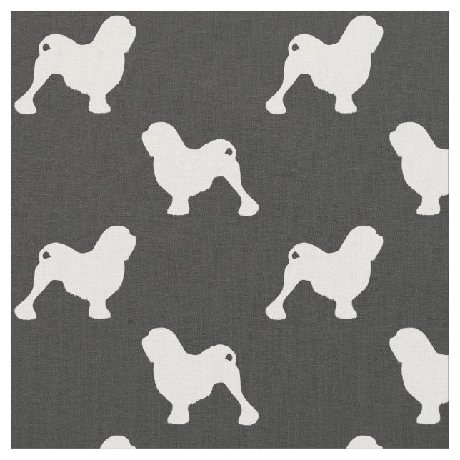 Lowchen Dog Breed Silhouettes Patterned Fabric (Close Up)