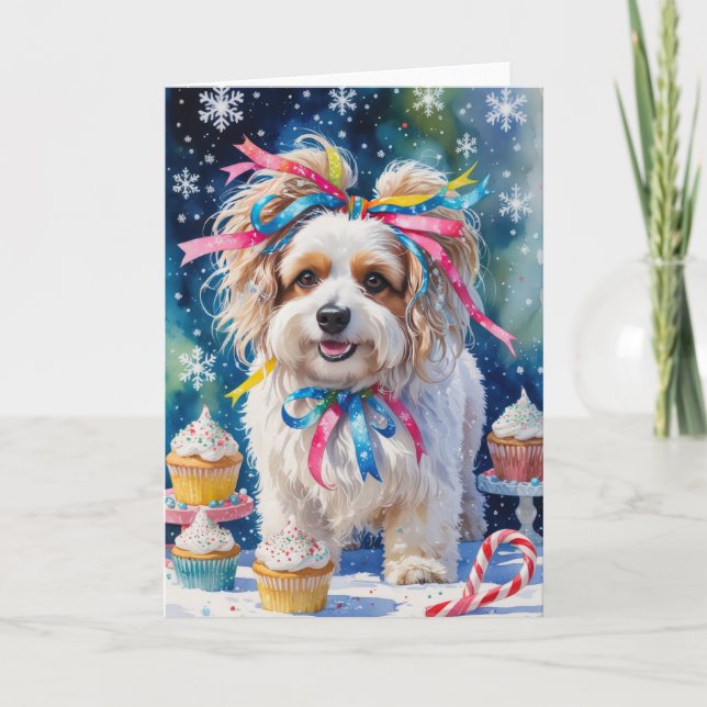 Lowchen Dog Christmas Greeting Card (Front)