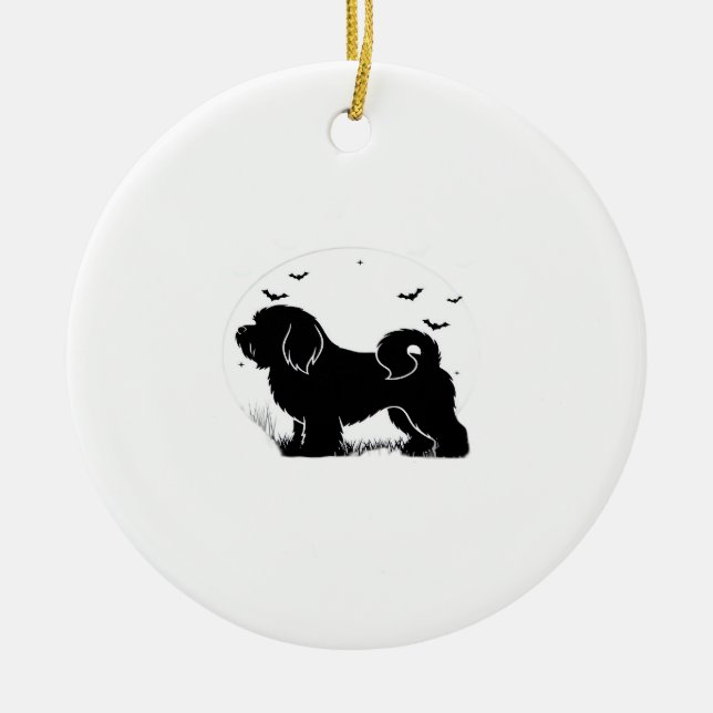 Lowchen Dog � Halloween Moon Silhouette Classic T- Ceramic Tree Decoration (Front)
