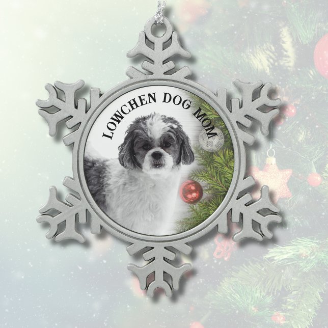Lowchen Dog Mum  Snowflake Pewter Christmas Ornament (Lowchen Dog Mom Pewter Ornament)