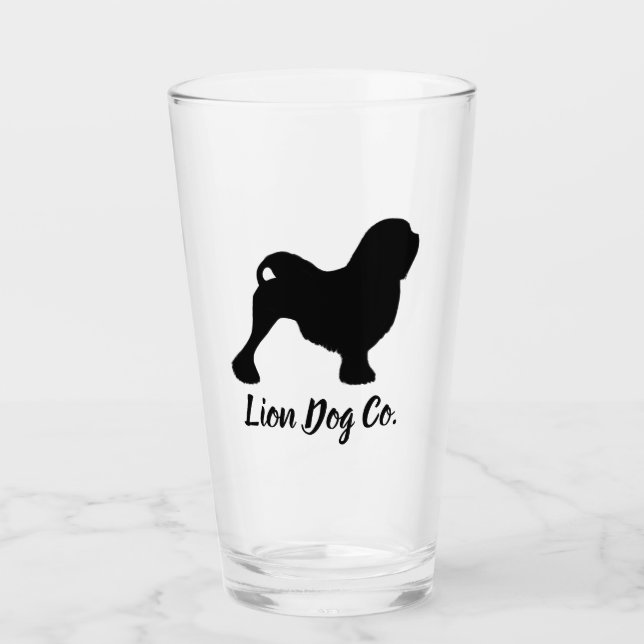 Lowchen Dog Silhouette Personalised Drinking Glass (Front)