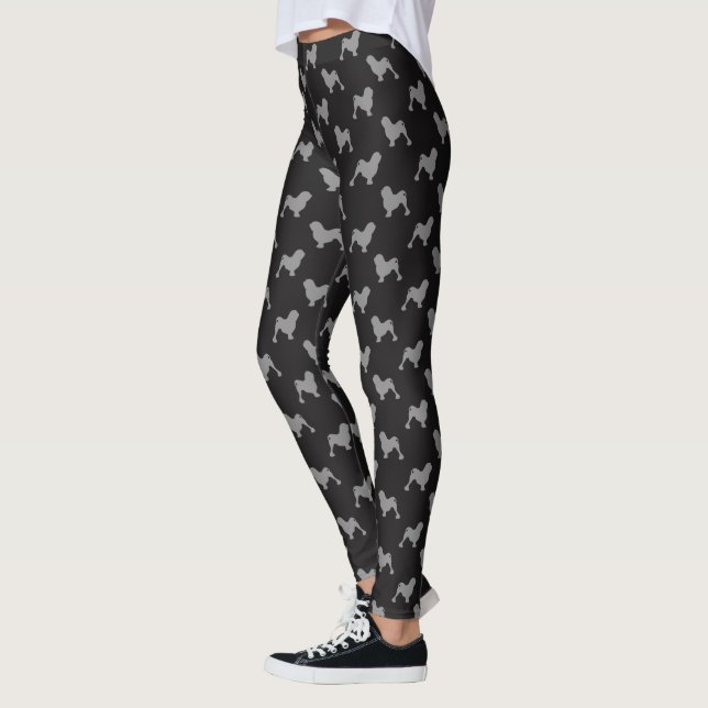 Lowchen Dog Silhouettes Pattern Black and Grey Leggings (Left)