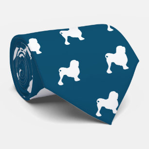 Lowchen Dog Silhouettes Pattern Ocean Bue Tie