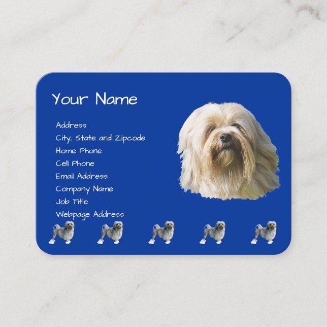 Lowchen on Dark Blue Business Card (Front)