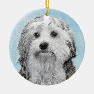 Lowchen Painting - Cute Original Dog Art Ceramic Tree Decoration