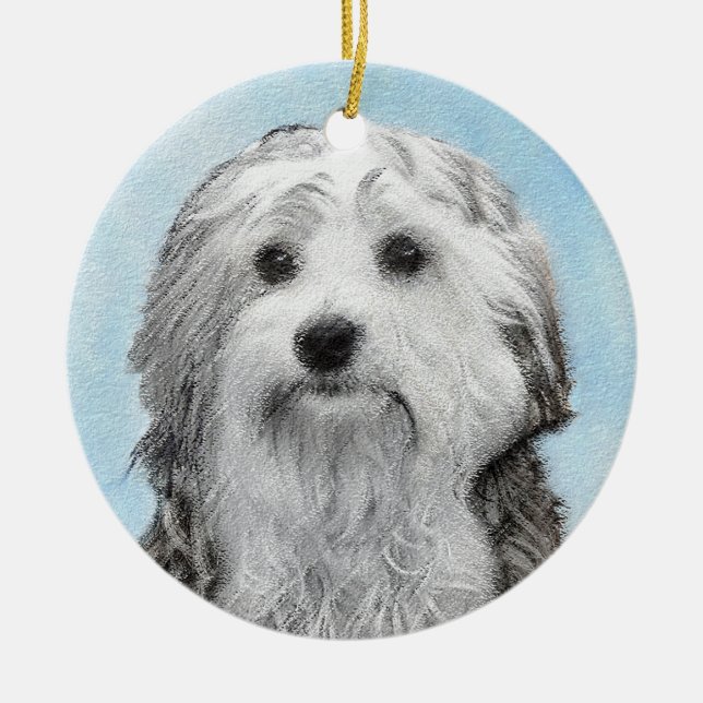 Lowchen Painting - Cute Original Dog Art Ceramic Tree Decoration (Front)