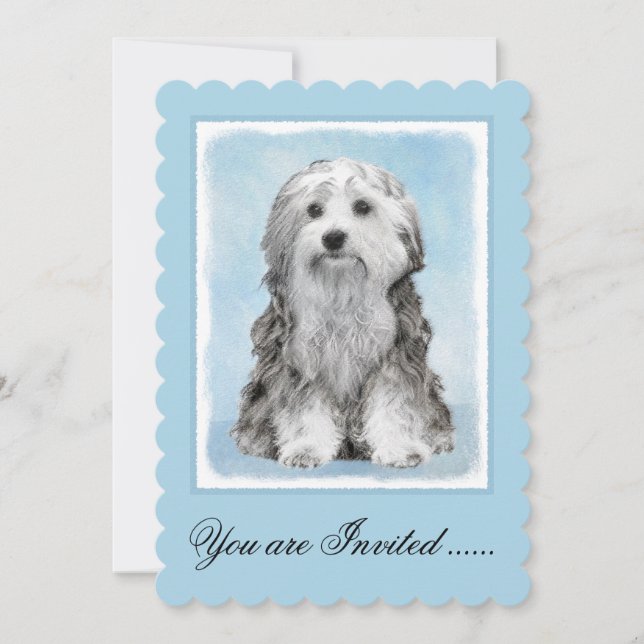 Lowchen Painting - Cute Original Dog Art Invitation (Front)
