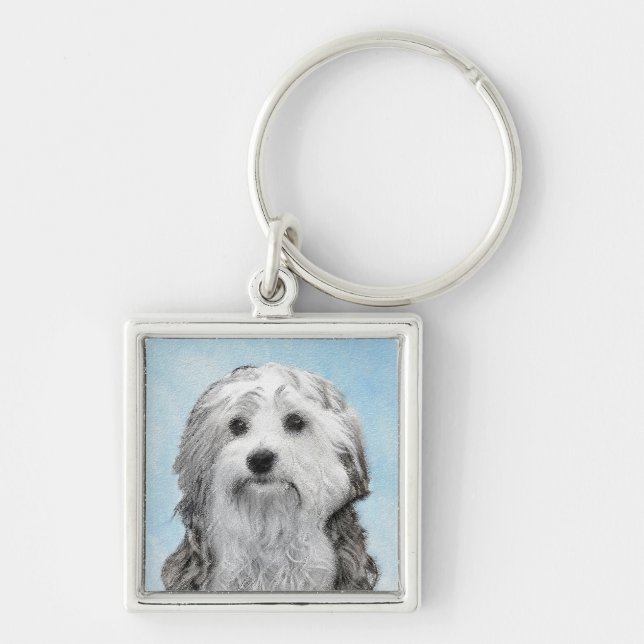 Lowchen Painting - Cute Original Dog Art Key Ring (Front)