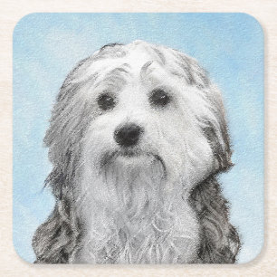Lowchen Painting - Cute Original Dog Art Square Paper Coaster