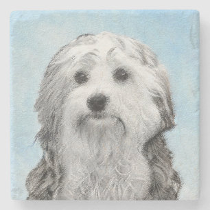 Lowchen Painting - Cute Original Dog Art Stone Coaster