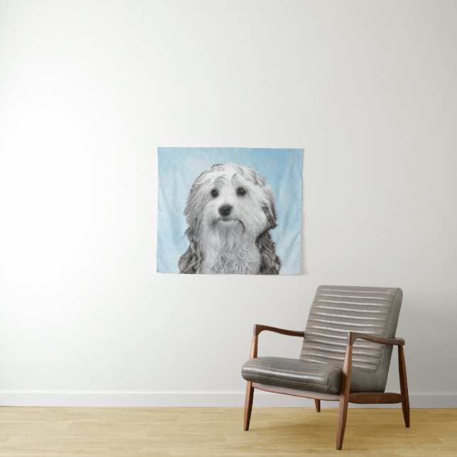 Lowchen Painting - Cute Original Dog Art Tapestry (In Situ (Horizontal))
