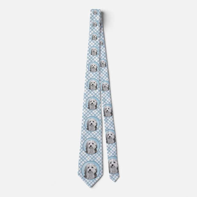 Lowchen Painting - Cute Original Dog Art Tie (Front)