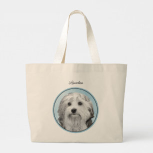 Lowchen Painting Silver and Cream Original Dog Art Large Tote Bag