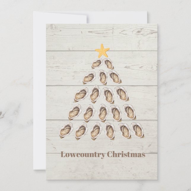 Lowcountry Oyster Christmas Tree on Wood Plank  Holiday Card (Front)