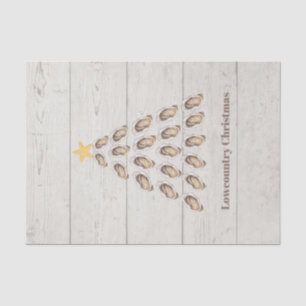 Lowcountry Oyster Christmas Tree on Wood Plank  Tissue Paper