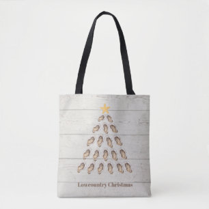 Lowcountry Oyster Christmas Tree on Wood Plank  Tote Bag
