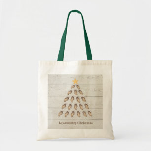 Lowcountry Oyster Christmas Tree on Wood Plank Tote Bag