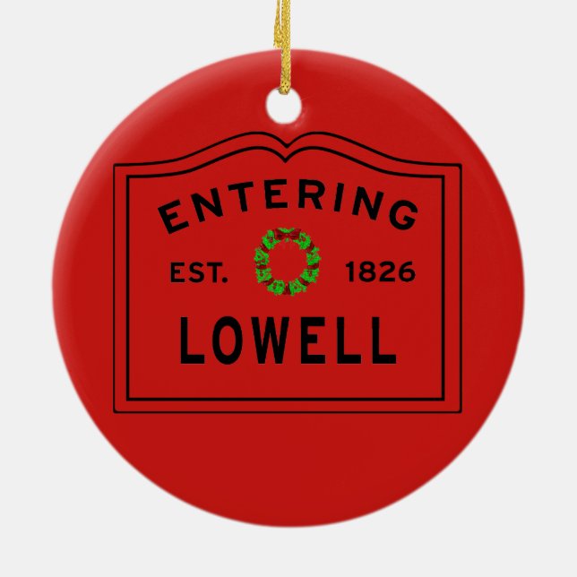 Lowell, MA Holiday Wreath Ceramic Ornament (Back)