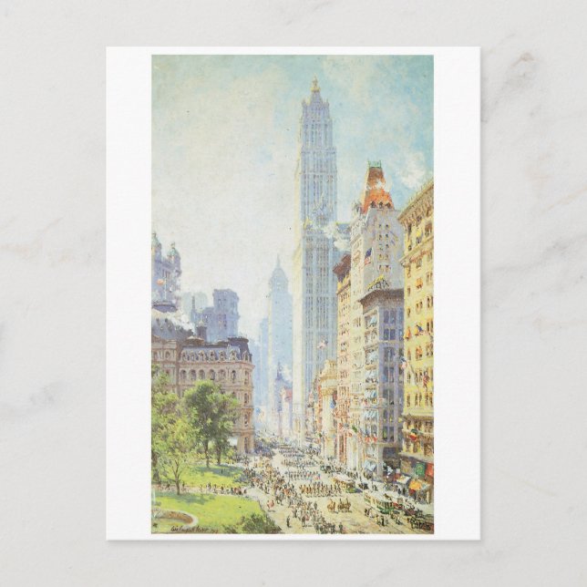 Lower Broadway in Wartime circa 1917 Postcard (Front)