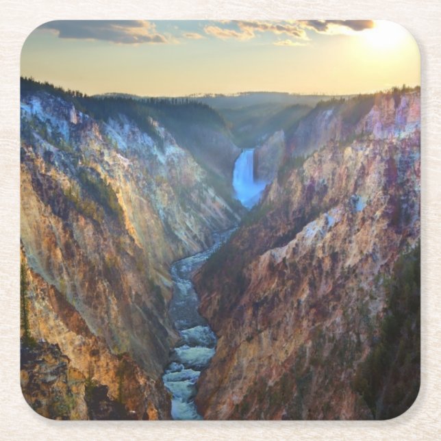 Lower Falls from Artist's Point Square Paper Coaster (Front)