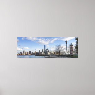 Lower Manhattan Skyline with Lighthouse Triptych Canvas Print