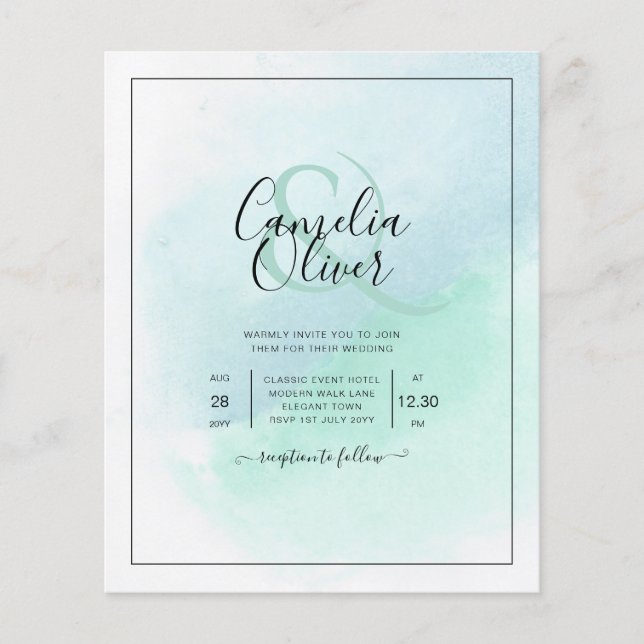 Lowest BUDGET All-in-1 Sea Glass Teal Wedding Flyer (Front)