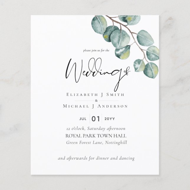 Lowest Budget Eucalyptus Greenery Wedding Flyer (Front)
