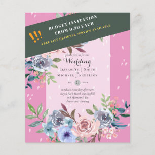 LOWEST BUDGET Pink Blue Flowers Wedding Invitation Flyer
