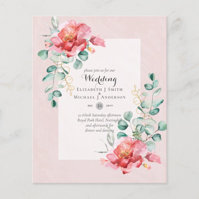 LOWEST BUDGET Red Floral Eucalyptus WEDDING Invite Flyer (Front)