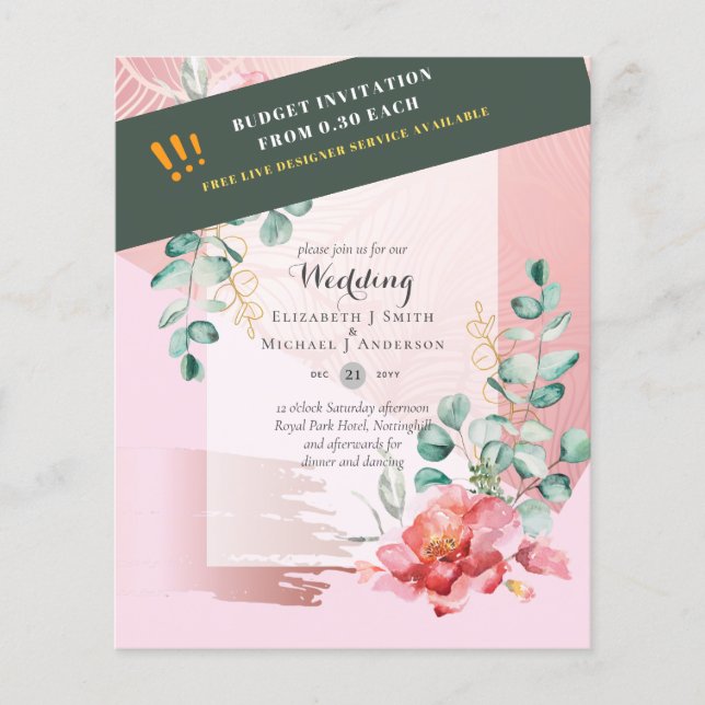 LOWEST BUDGET Red Floral Eucalyptus WEDDING Invite Flyer (Front)
