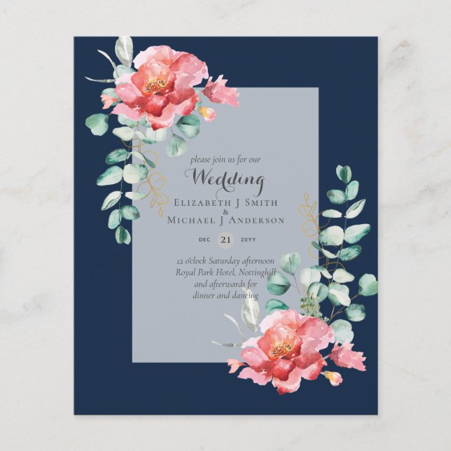 LOWEST BUDGET Red Floral Eucalyptus WEDDING Invite Flyer (Front)