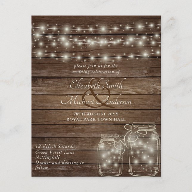 Lowest Budget Rustic mason Jars Wedding Flyer (Front)