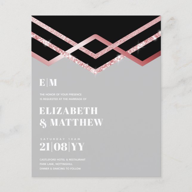 Lowest Budget Wedding FLYER Invite Glam Deco Chic (Front)
