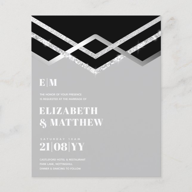 Lowest Budget Wedding FLYER Invite Glam Deco Chic (Front)