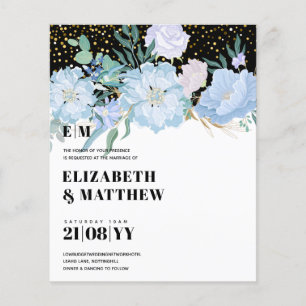 Lowest Budget Wedding FLYERS Blue Flowers Girly