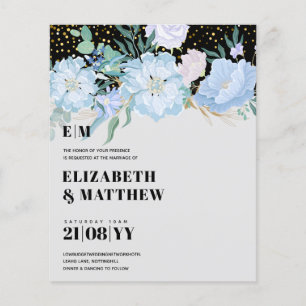 Lowest Budget Wedding FLYERS Blue Flowers Girly