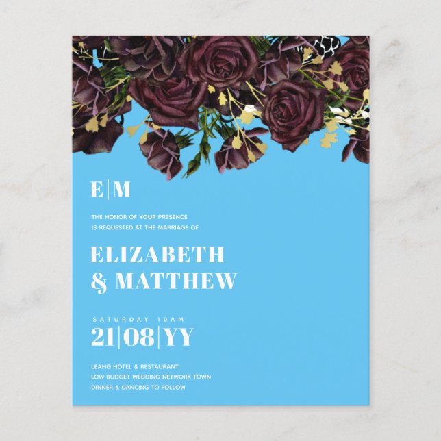 Lowest Budget Wedding FLYERS Dark Plum Marsala (Front)