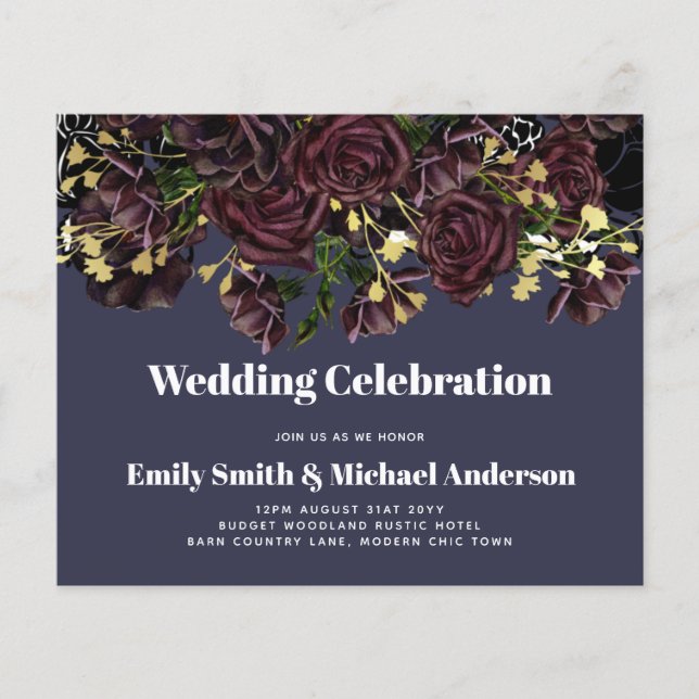 Lowest Budget Wedding FLYERS Dark Plum Marsala (Front)