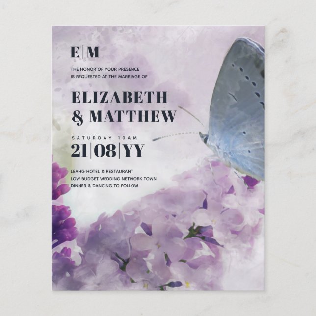 Lowest Budget Wedding FLYERS Lilac Butterfly (Front)