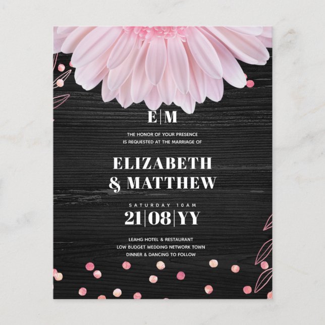 Lowest Budget Wedding FLYERS Pink Black Daisy (Front)