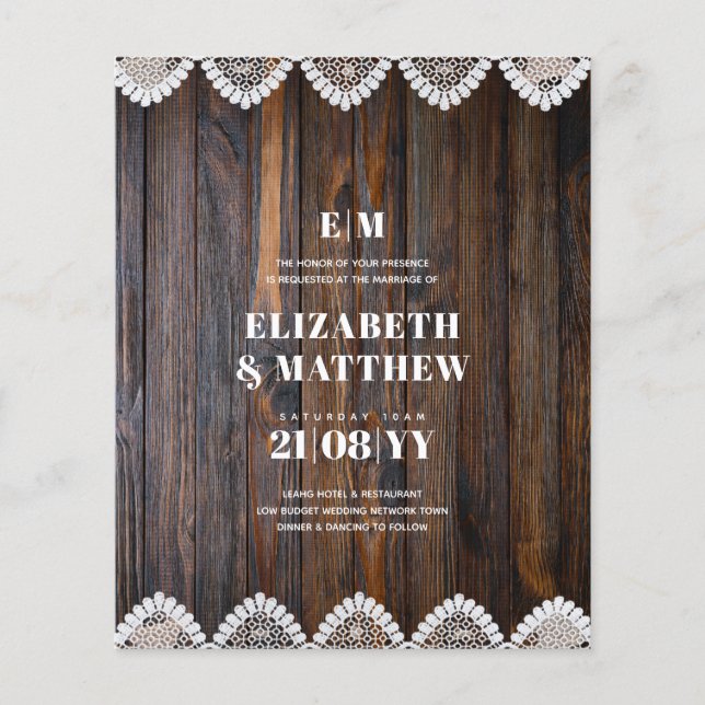 Lowest Budget Wedding FLYERS Rustic Lace (Front)