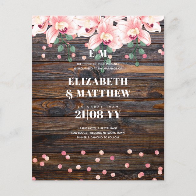Lowest Budget Wedding FLYERS Rustic Pink Flowers (Front)