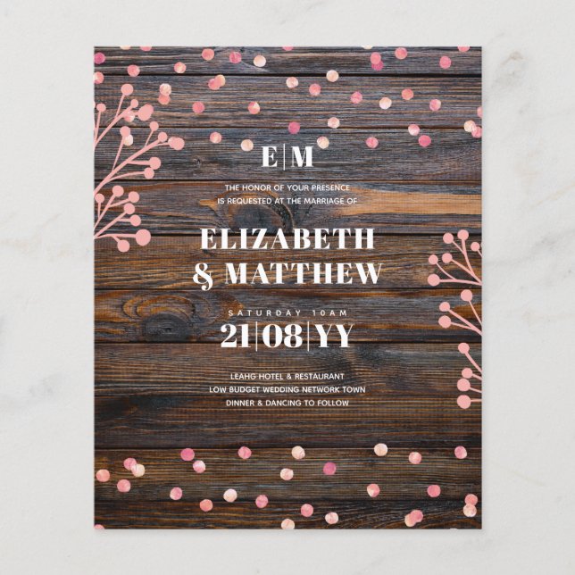Lowest Budget Wedding FLYERS Rustic Rosegold (Front)