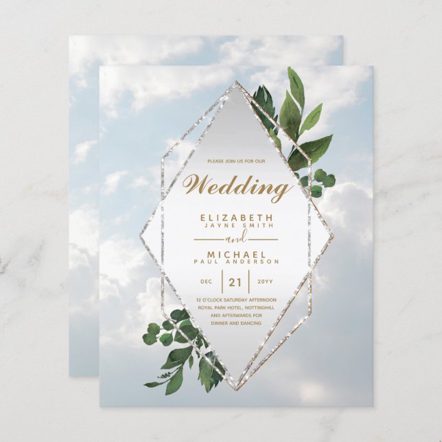 LOWEST BUDGET Wedding Invitations Greenery Frame (Front/Back)