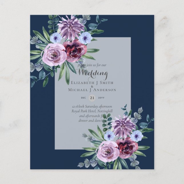 LOWEST BUDGET Wedding Invitations Plum Floral Flyer (Front)