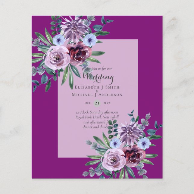 LOWEST BUDGET Wedding Invitations Plum Floral Flyer (Front)